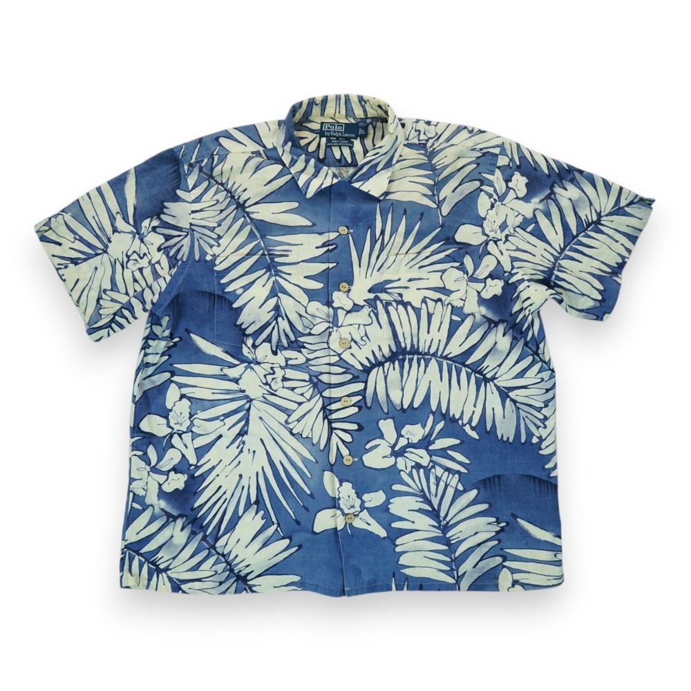 Vintage 90s Polo Ralph Lauren ANDY CAMP Floral Button Down Shirt Blue Large